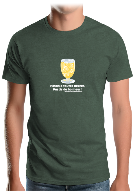 T-Shirt Homme Alcool Pastis à toute heures, pastis du bonheur