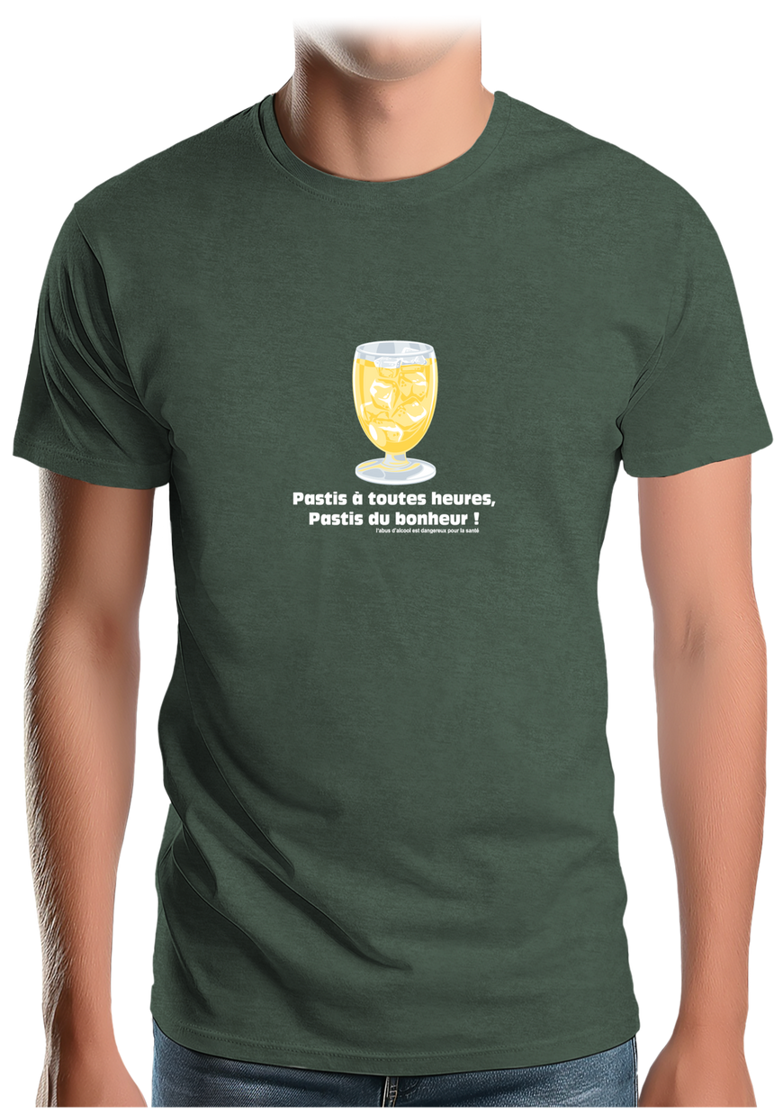 T-Shirt Homme Alcool Pastis à toute heures, pastis du bonheur