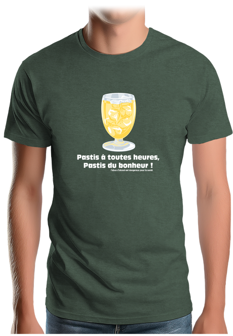 T-Shirt Homme Alcool Pastis à toute heures, pastis du bonheur