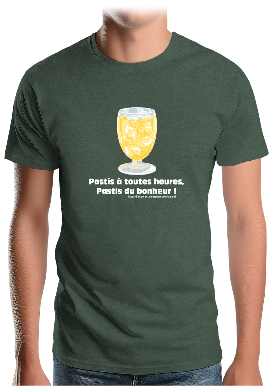 T-Shirt Homme Alcool Pastis à toute heures, pastis du bonheur