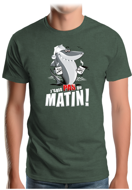 T-Shirt Homme Requin je suis pas du matin