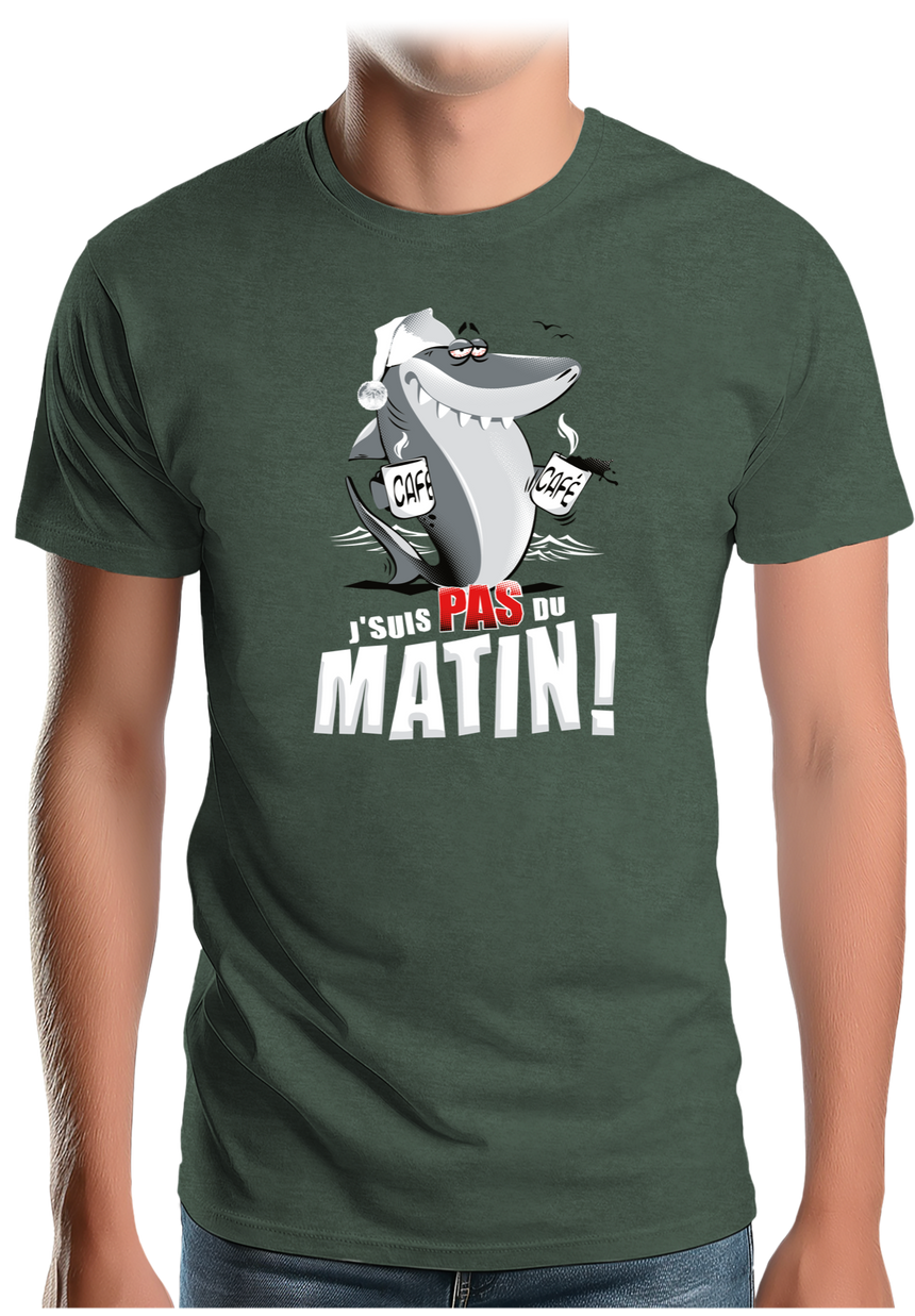 T-Shirt Homme Requin je suis pas du matin