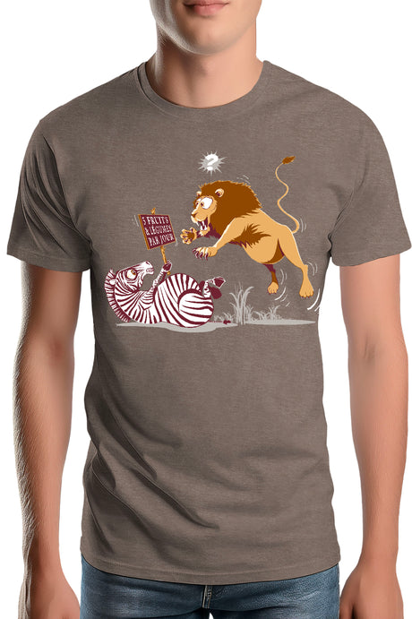 T-Shirt Homme Zebre vs Lion : 5 fruits légumes par jour