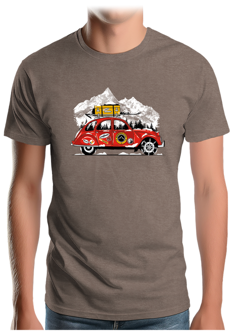 T-Shirt Homme Voiture 2CV vacance au ski à la montagne