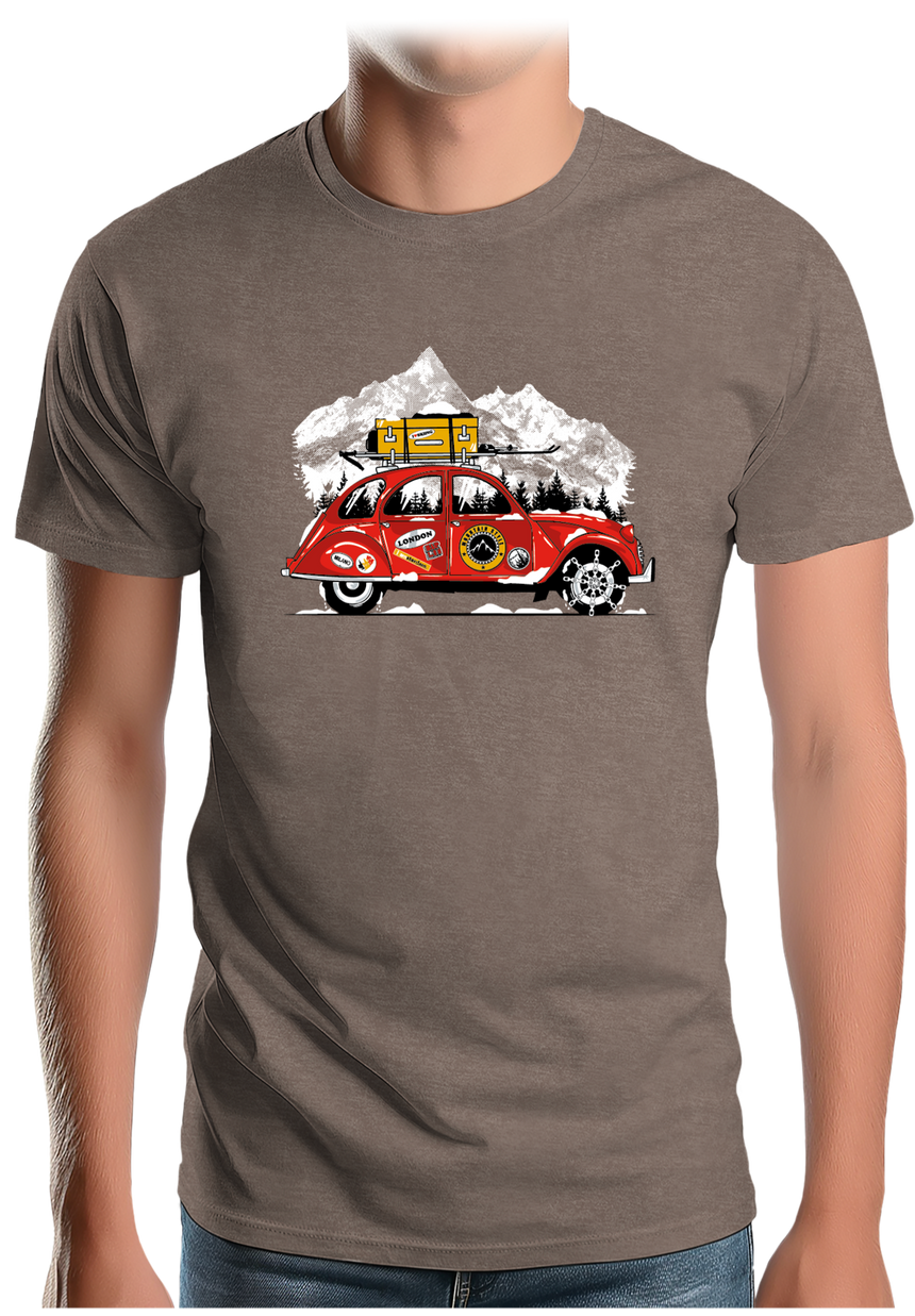 T-Shirt Homme Voiture 2CV vacance au ski à la montagne