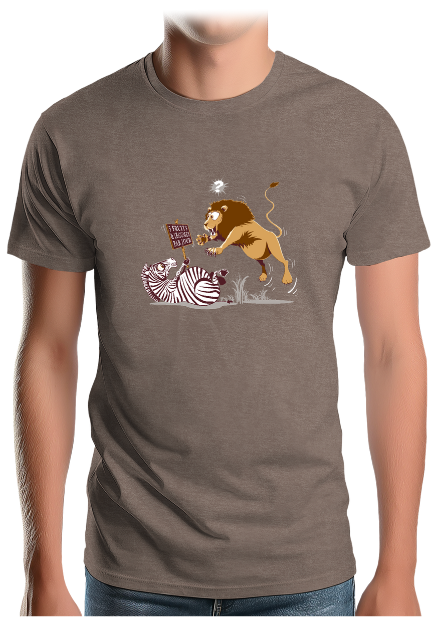 T-Shirt Homme Zèbre vs Lion : 5 fruits légumes par jour