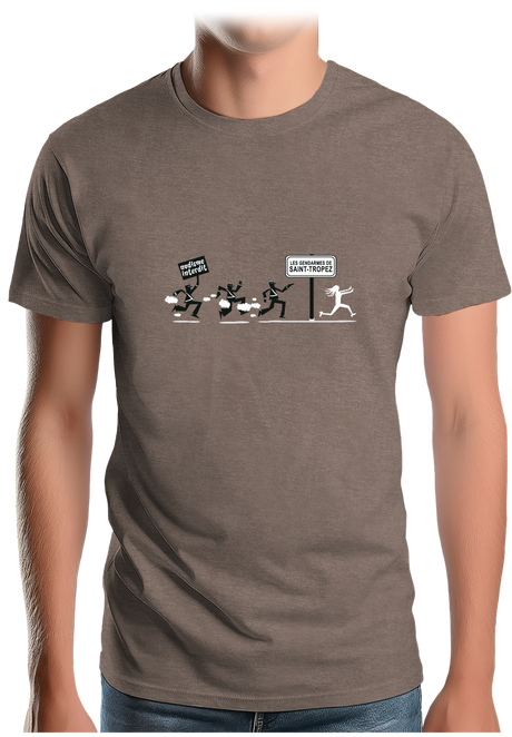 T-Shirt Homme Nudisme interdit sur la plage à St Trop (Recto/verso)