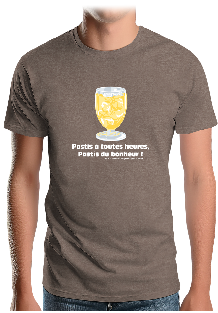T-Shirt Homme Alcool Pastis à toute heures, pastis du bonheur