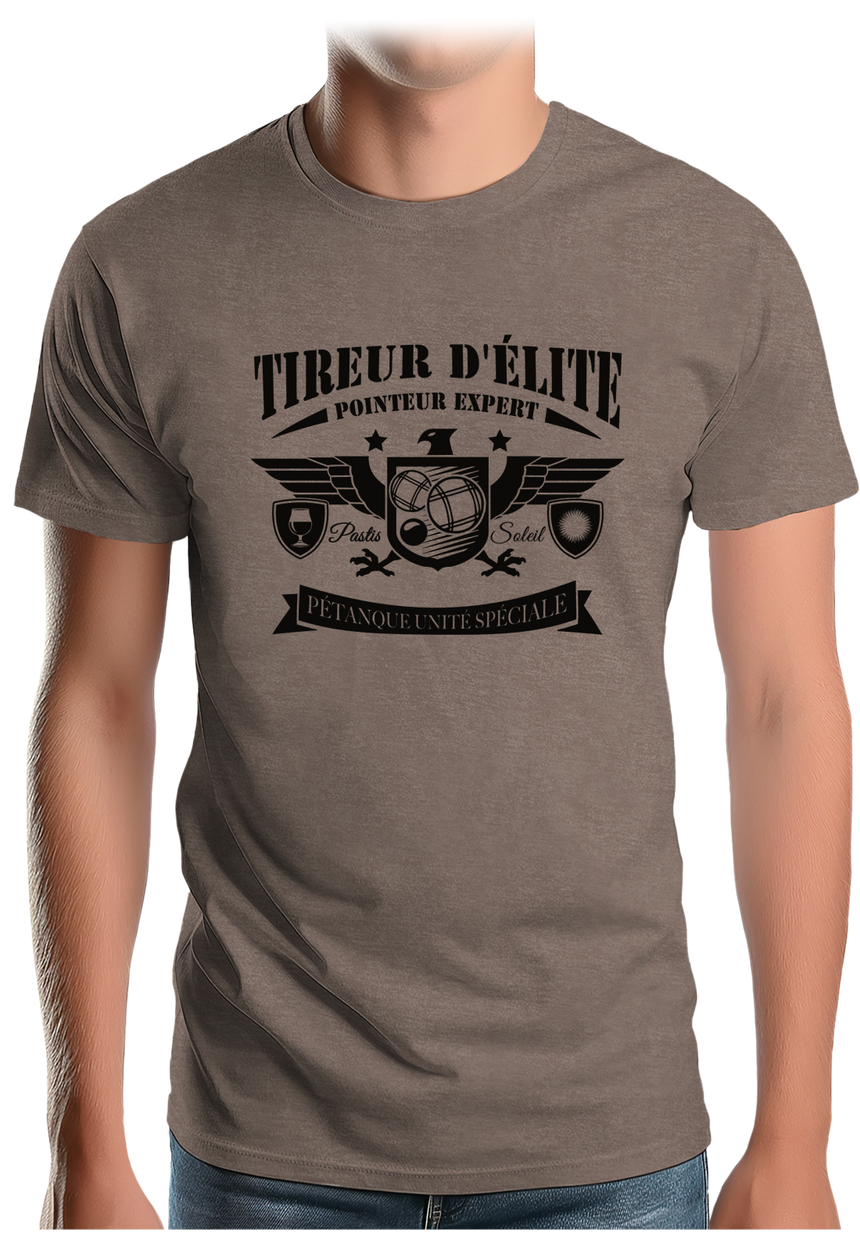 T-Shirt Homme Pétanque unité spéciale, tireur d'élite