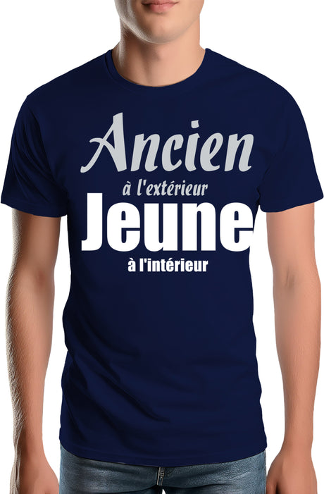 Tee-Shirt Homme Ancien à l'extérieur et Jeune à l'intérieur