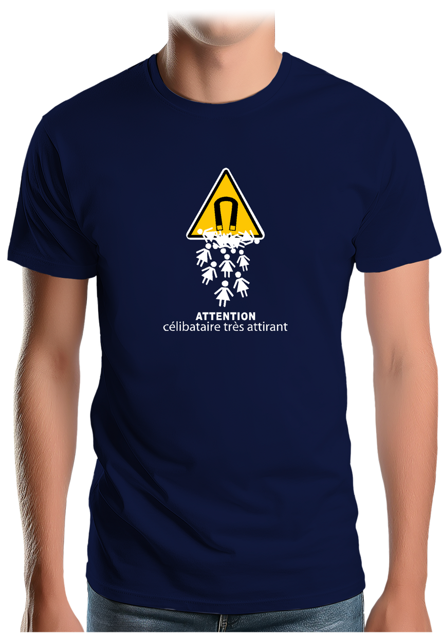 T-Shirt Homme Attention célibataire très attirant