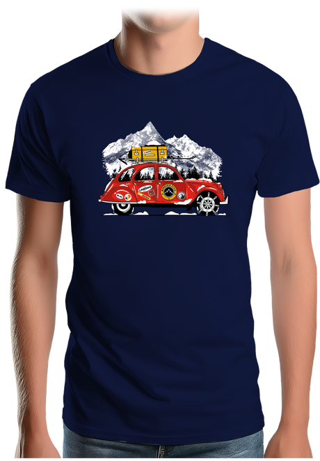 T-Shirt Homme Voiture 2CV vacance au ski à la montagne
