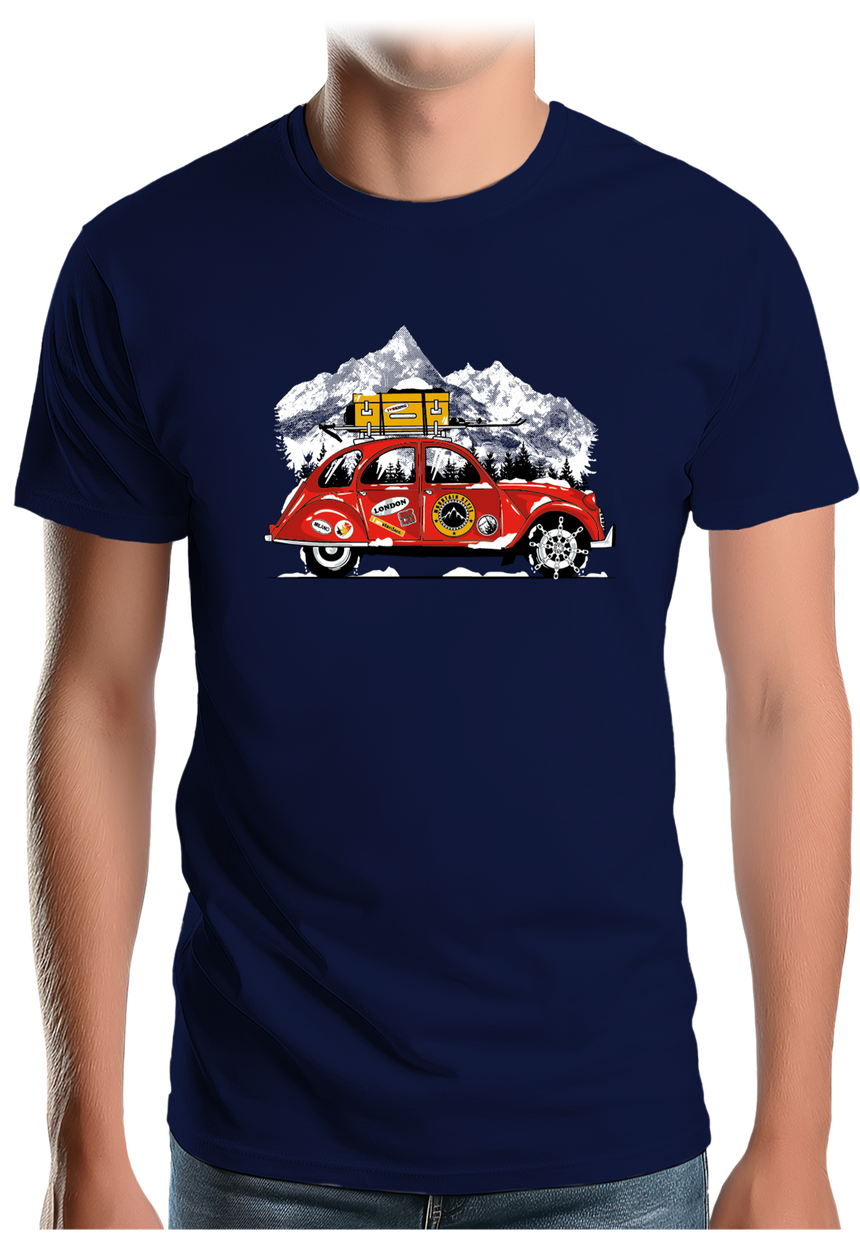 T-Shirt Homme Voiture 2CV vacance au ski à la montagne