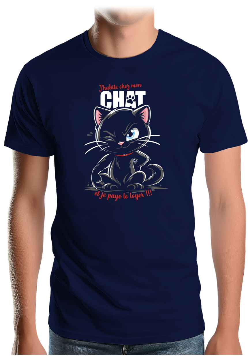 T-Shirt Homme J'habite chez mon chat et je paye le loyer