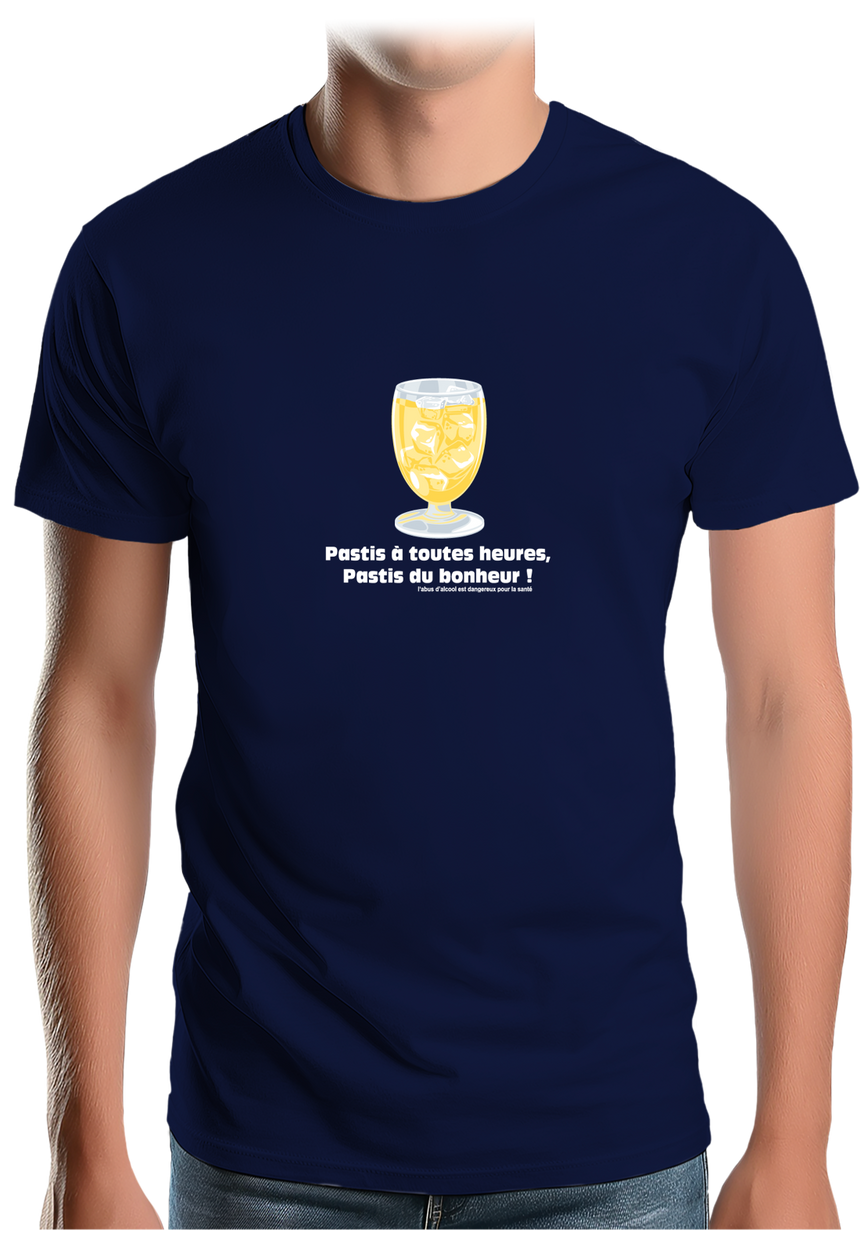 T-Shirt Homme Alcool Pastis à toute heures, pastis du bonheur