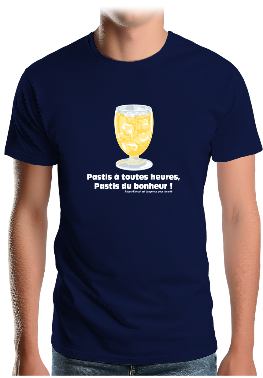 T-Shirt Homme Alcool Pastis à toute heures, pastis du bonheur