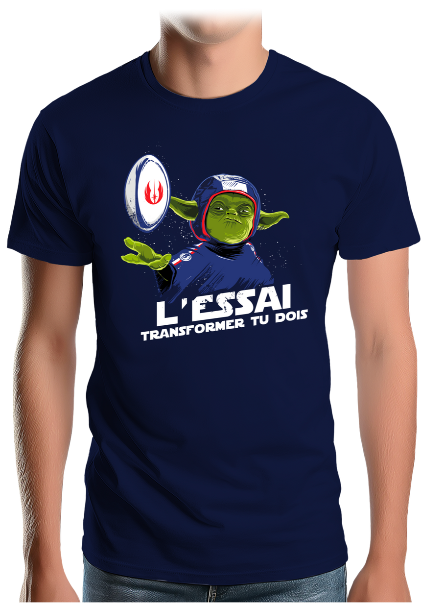 T-Shirt Homme Yoda au rugby, transforme l'essai