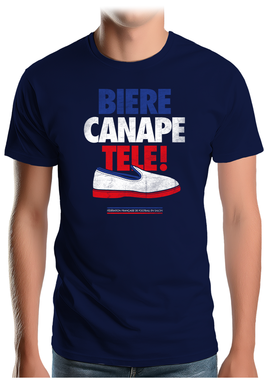 T-Shirt Homme Bière, canapé, télé, Fédération Française de foot de salon