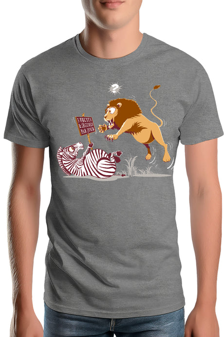 T-Shirt Homme Zebre vs Lion : 5 fruits légumes par jour