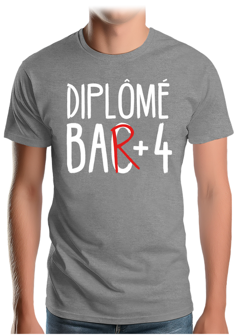 T-Shirt Homme Diplômé bar +4 d'alcool