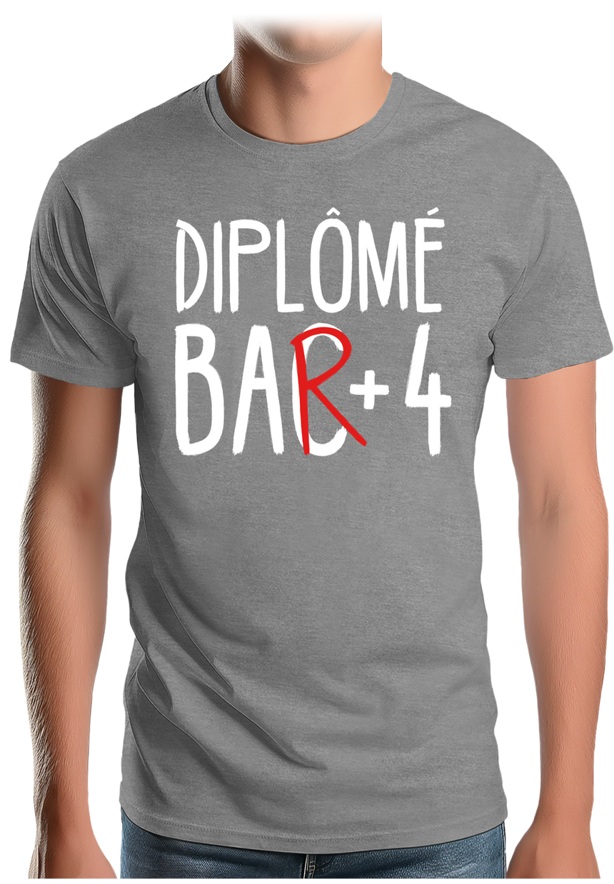 T-Shirt Homme Diplômé bar +4 d'alcool