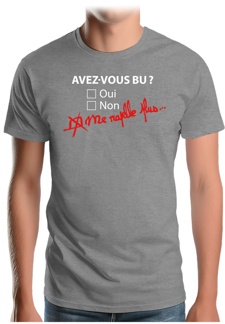 T-Shirt Homme Avez vous bu de l'alcool ? Me rapelle plus