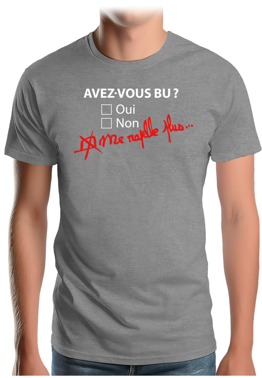 T-Shirt Homme Avez vous bu de l'alcool ? Me rapelle plus