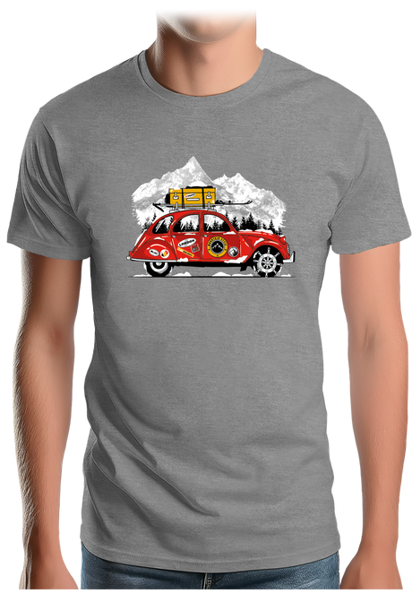 T-Shirt Homme Voiture 2CV vacance au ski à la montagne
