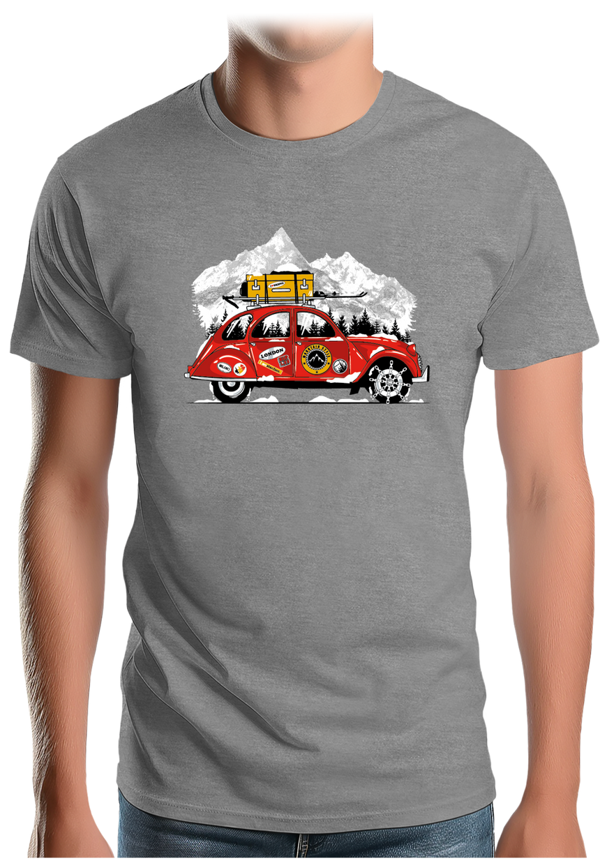 T-Shirt Homme Voiture 2CV vacance au ski à la montagne