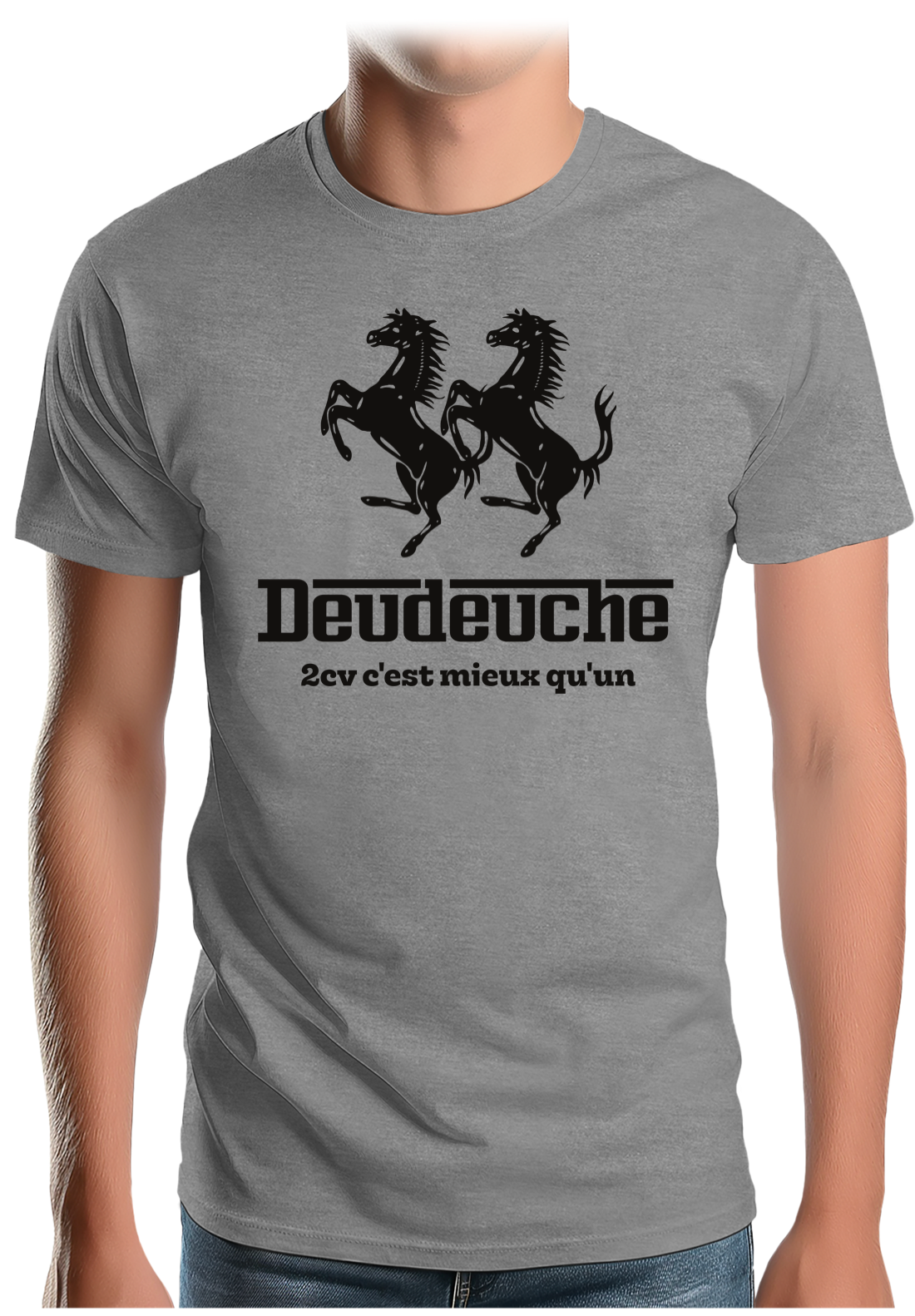 T-Shirt Homme Deux 2CV mieux qu'un cheval cabré