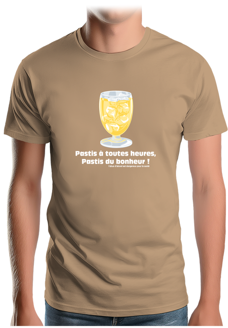 T-Shirt Homme Alcool Pastis à toute heures, pastis du bonheur