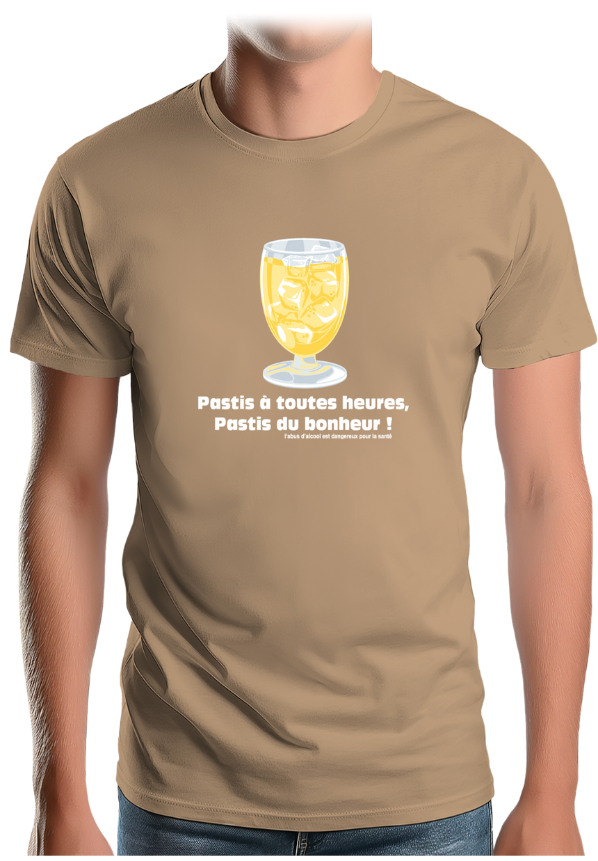 T-Shirt Homme Alcool Pastis à toute heures, pastis du bonheur