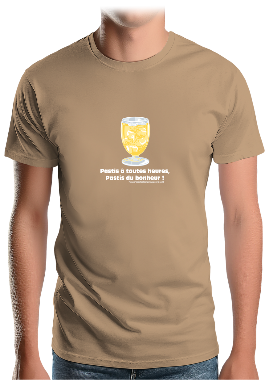 T-Shirt Homme Alcool Pastis à toute heures, pastis du bonheur