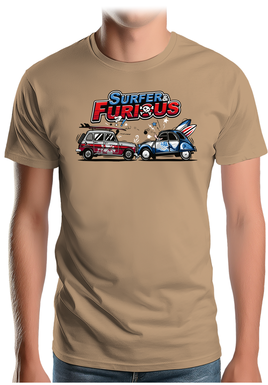 T-Shirt Homme Surfer & Furious Voiture 4L vs 2CV
