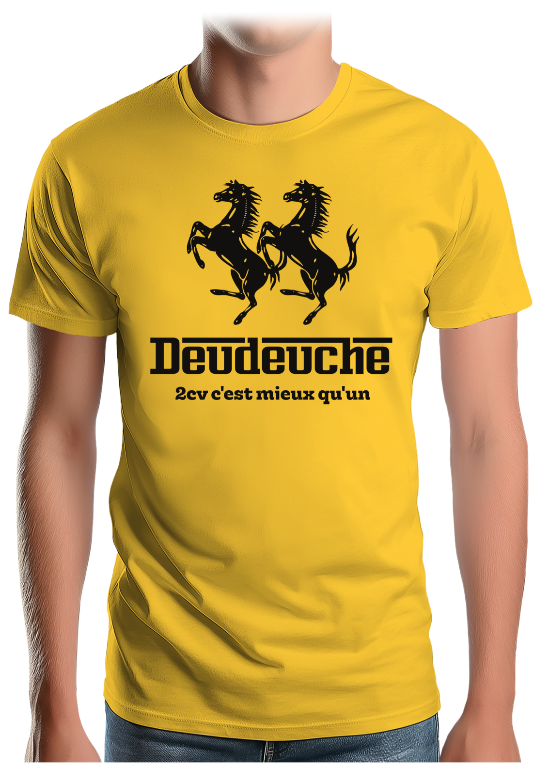 T-Shirt Homme Deux 2CV mieux qu'un cheval cabré