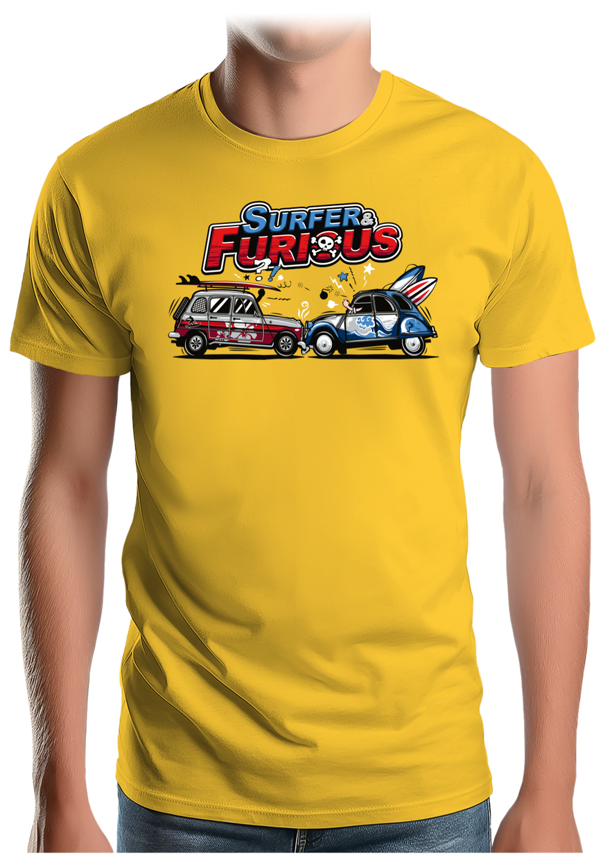 T-Shirt Homme Surfer & Furious Voiture 4L vs 2CV