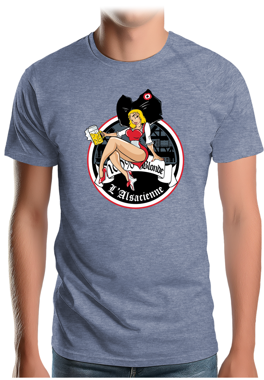 T-Shirt Homme L'alsacienne et sa chope de bière 100% blonde