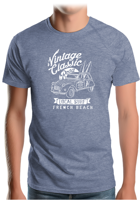 T-Shirt Homme Voiture 2CV avec planche de surf