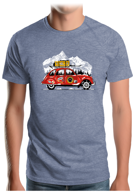T-Shirt Homme Voiture 2CV vacance au ski à la montagne