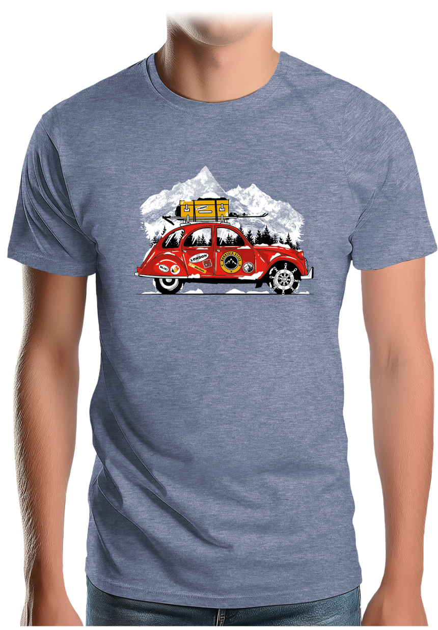 T-Shirt Homme Voiture 2CV vacance au ski à la montagne