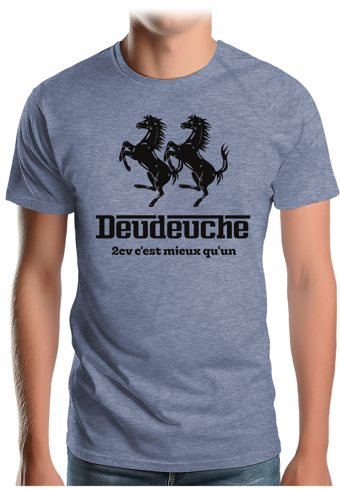T-Shirt Homme Deux 2CV mieux qu'un cheval cabré