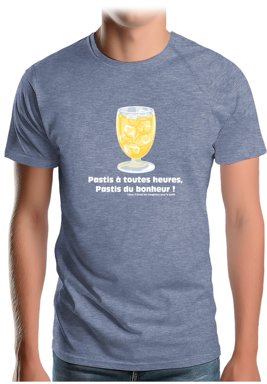 T-Shirt Homme Alcool Pastis à toute heures, pastis du bonheur