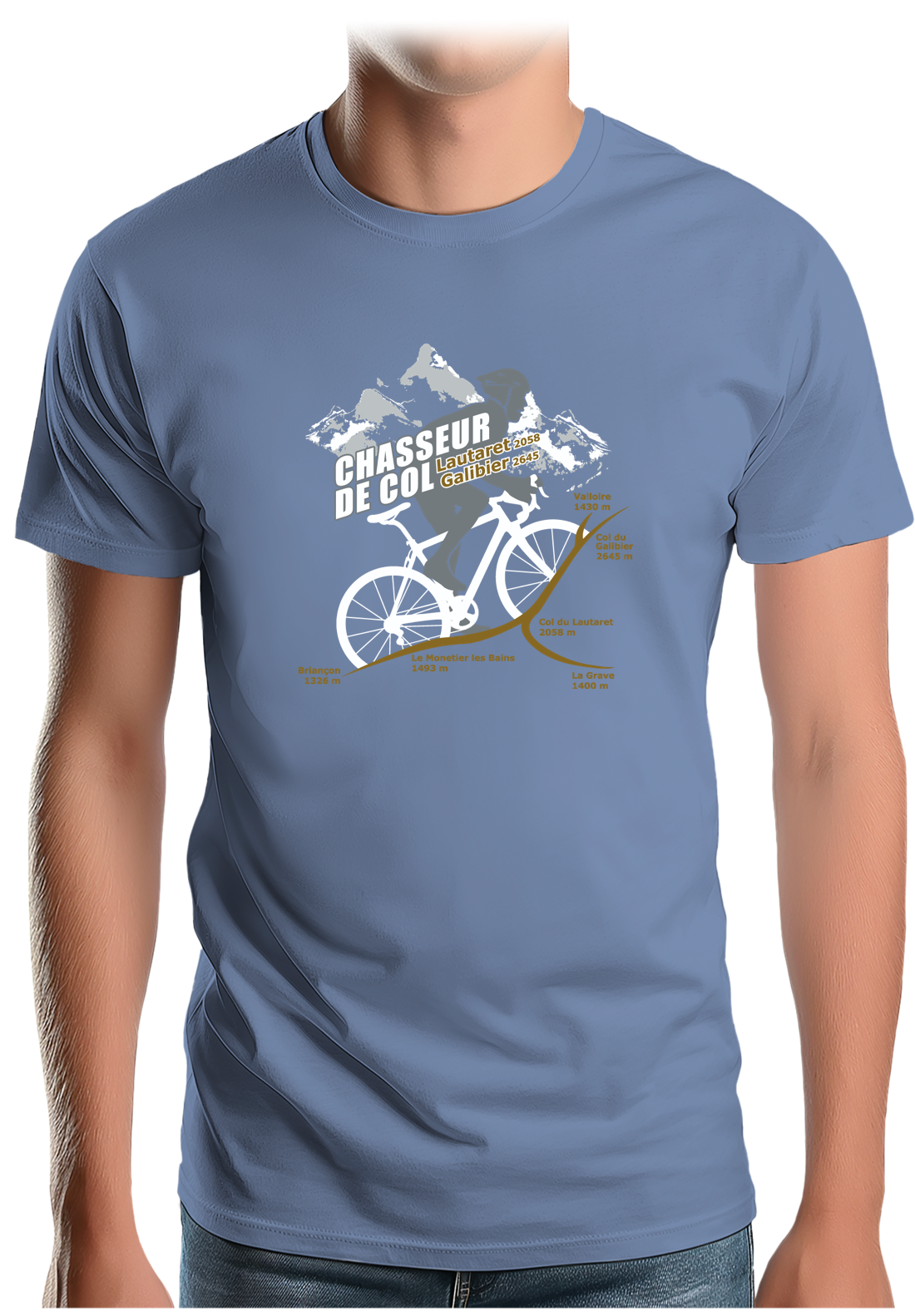 T-Shirt Homme Vélo Chasseur de Col Lautaret Galibier