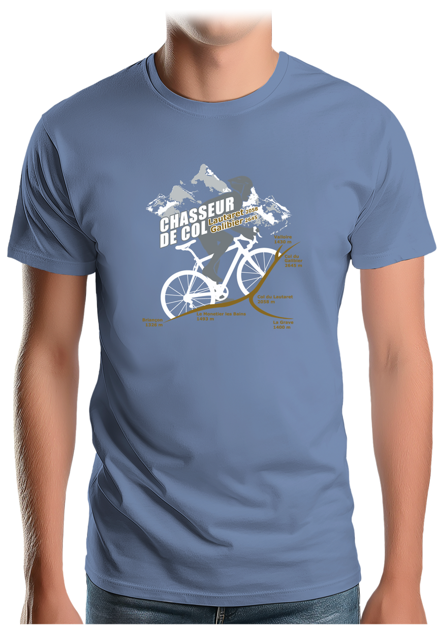 T-Shirt Homme Vélo Chasseur de Col Lautaret Galibier