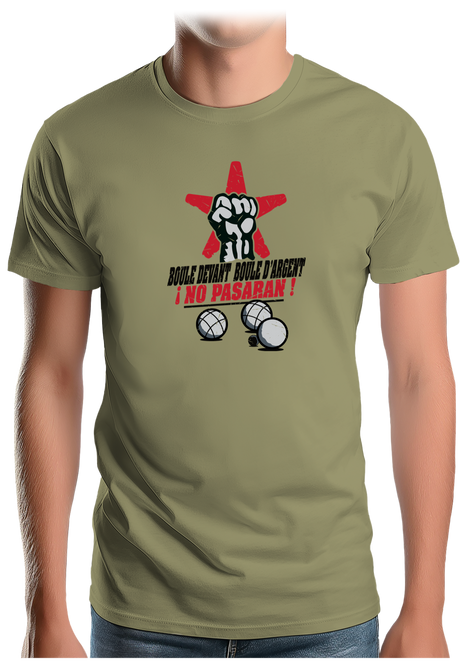 T-Shirt Homme À la pétanque, boule devant, boule d'argent