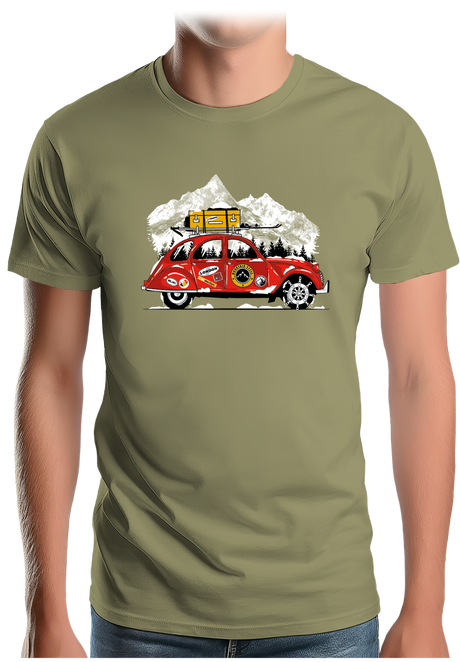 T-Shirt Homme Voiture 2CV vacance au ski à la montagne