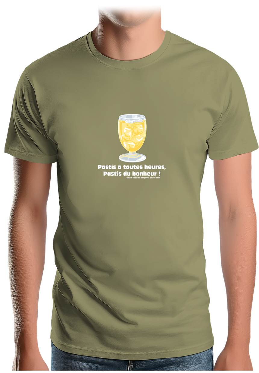 T-Shirt Homme Alcool Pastis à toute heures, pastis du bonheur
