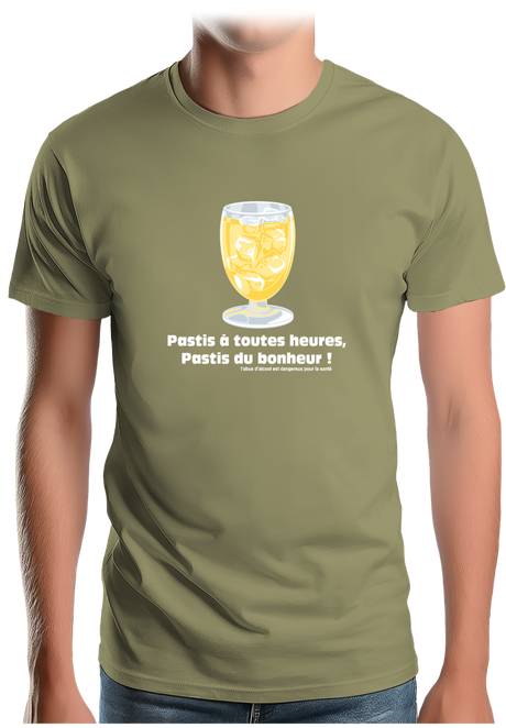 T-Shirt Homme Alcool Pastis à toute heures, pastis du bonheur