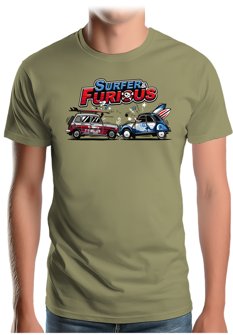 T-Shirt Homme Surfer & Furious Voiture 4L vs 2CV