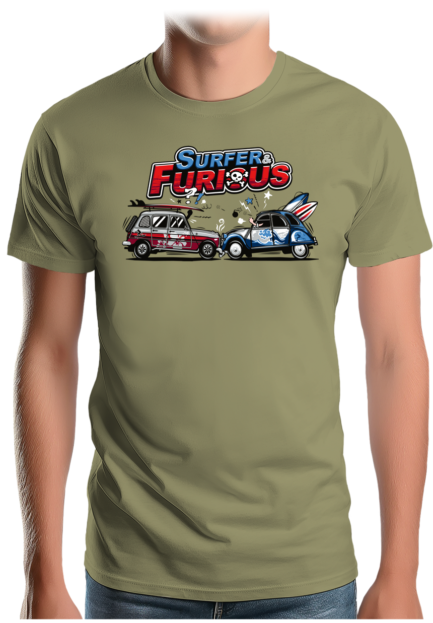 T-Shirt Homme Surfer & Furious Voiture 4L vs 2CV